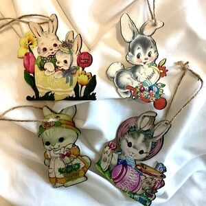 Vintage Victorian style Easter Spring hanging tree ornaments decor bunnies eggs